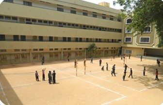 Students playing on the school courtyard and playground